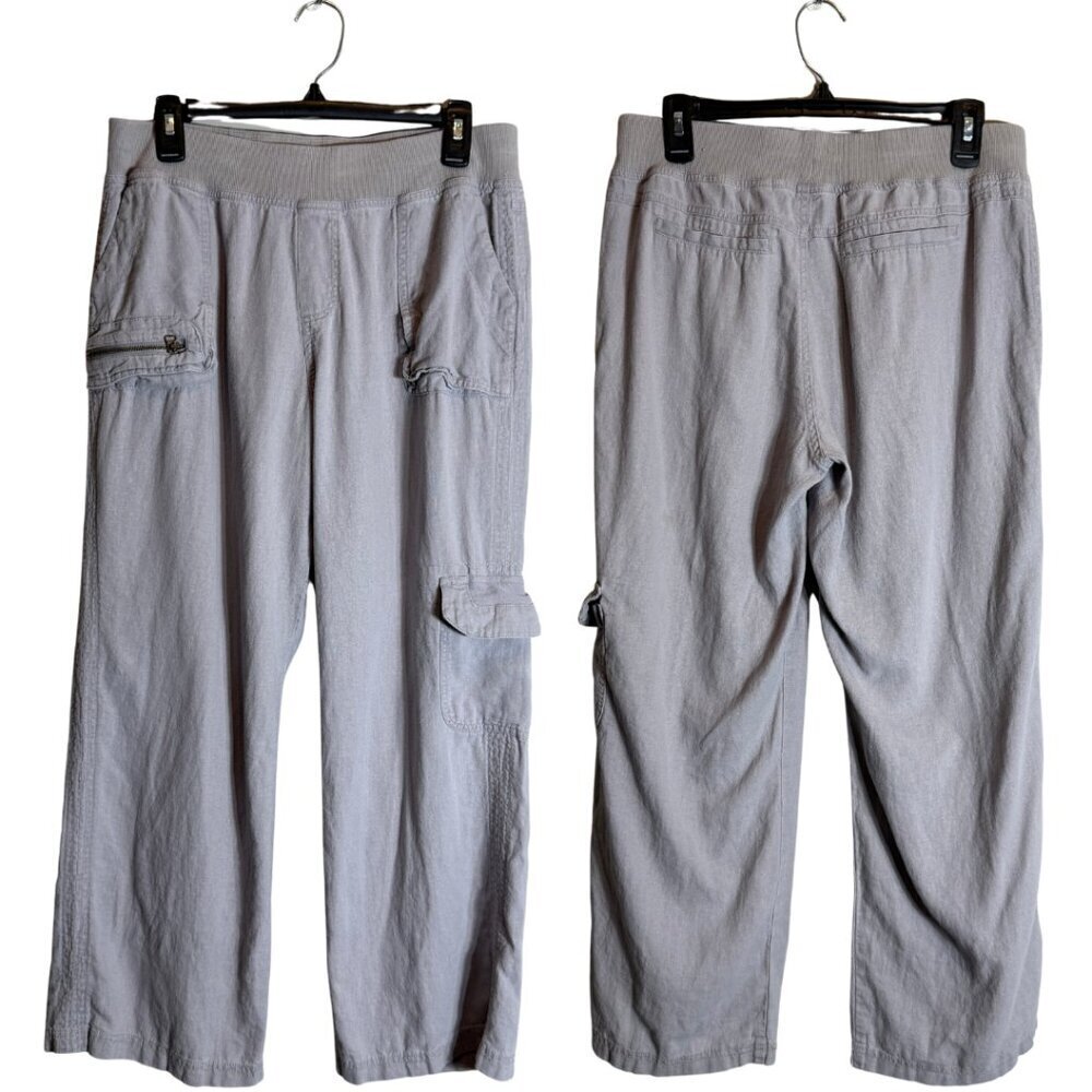 Soft Surroundings Linen Wide Leg Cargo Pants Women's Medium Petite MP Gray Crop